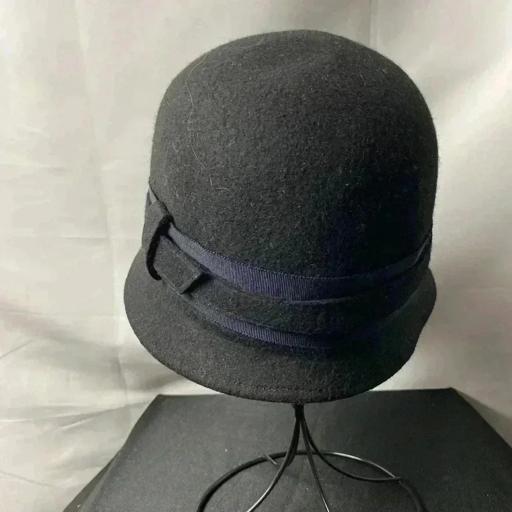 BANANA REPUBLIC WOMENS S/M BLACK WOOL  DOWNTON ABBEY STYLE HAT  VINTAGE‎ LOOK